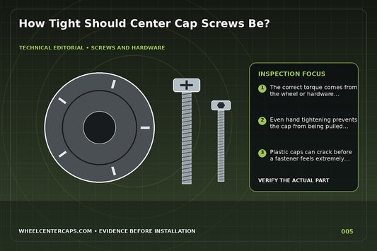 Hand torque driver tightening a center cap screw on a wheel; technical editorial illustration for center cap screw torque with no manufacturer logo reproduction