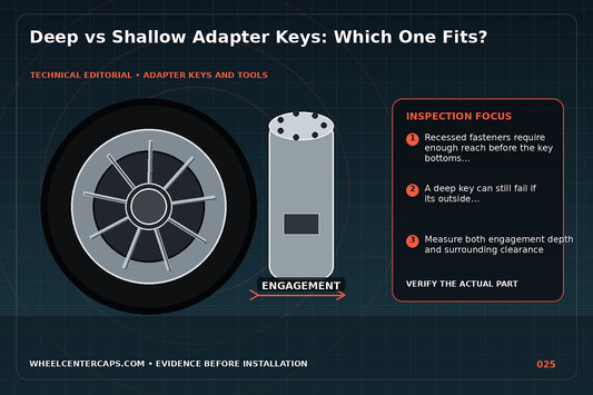 Cross-section of deep and shallow keys over recessed fasteners; technical editorial illustration for deep socket adapter key with no manufacturer logo reproduction