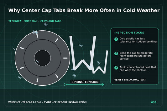 Frosted cap tabs with safe warming method shown nearby; technical editorial illustration for brittle center cap tabs with no manufacturer logo reproduction