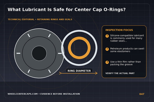 Small tube of silicone-safe lubricant beside clean O-rings; technical editorial illustration for O-ring lubricant center cap with no manufacturer logo reproduction