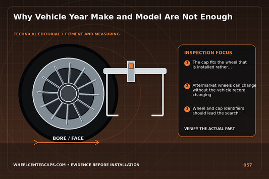 Same truck fitted with three aftermarket wheels and different caps; technical editorial illustration for center cap fitment by vehicle with no manufacturer logo reproduction