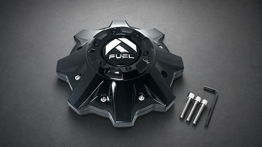 Fuel Offroad 1002-53GB gloss black wheel center cap with three bolts and hex key editorial identification guide
