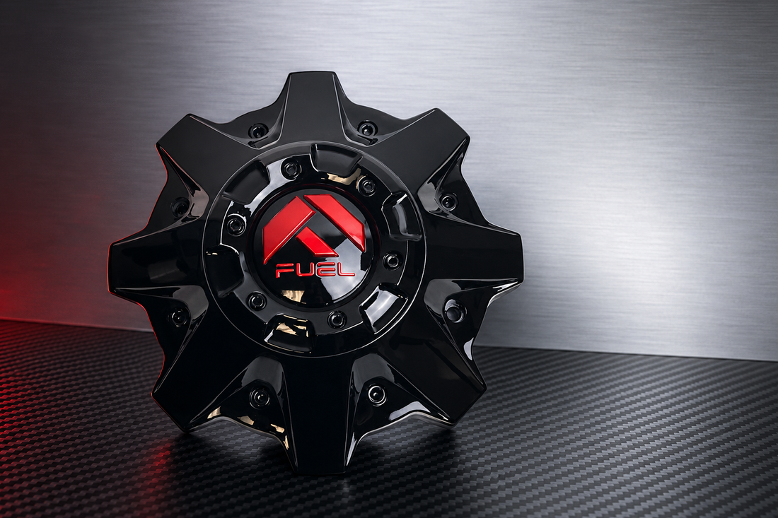 Fuel Offroad Wheels 1002-53GBQ Gloss Black with Red Logo and Black Rivets Center Cap editorial center cap identification guide