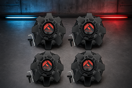 Fuel Matte Black with RED Emblem Wheel Center Cap Set of Four (4) 1001-63MBQ with Screws and Installation Tools replacement center cap logo / insert part 1001-63MBQ