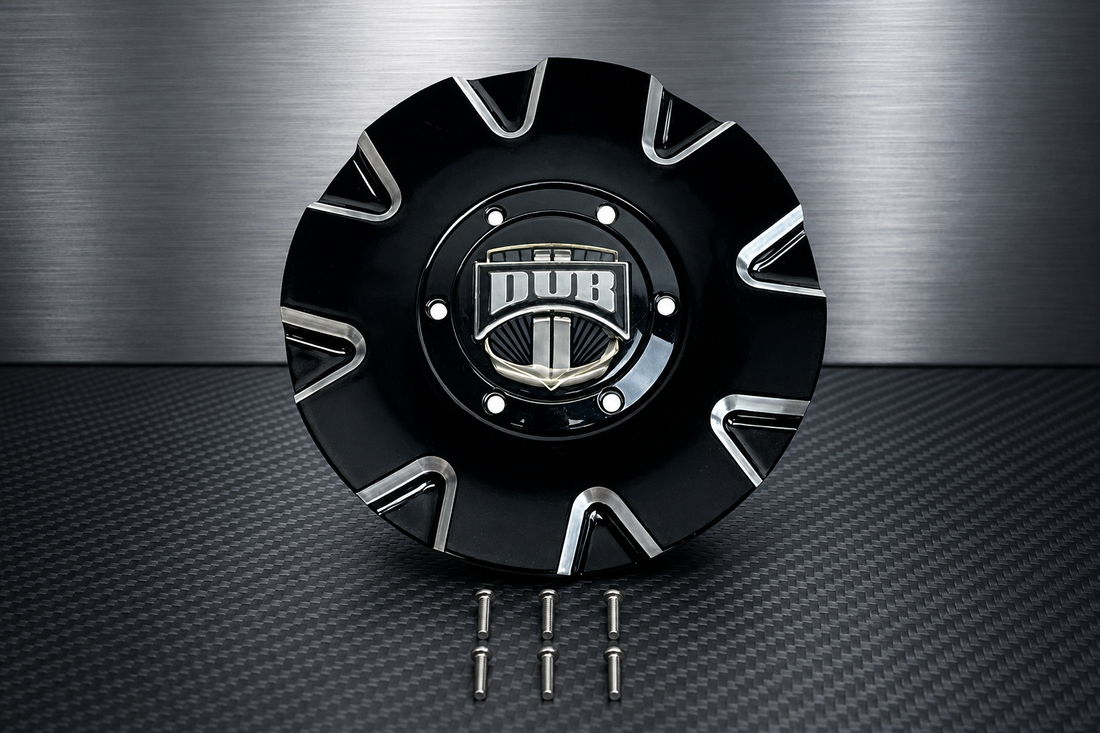 Dub Gloss Black and Milled Wheel Center Cap with Screws Cap 16390-15BME M-860BK01 Cap M-860 replacement wheel center cap part 16390-15BME