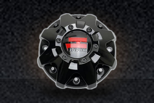 Havok Gloss Black and Red Logo Wheel Center Cap CBH103-A2P SJ1402-03 replacement wheel center cap part CBH103-A2P