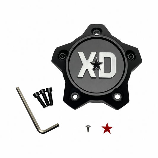 XD 1636S01 satin black and chrome wheel center cap with hardware