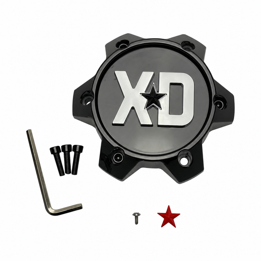 XD 1636S14-H34 gloss black and chrome wheel center cap with hardware
