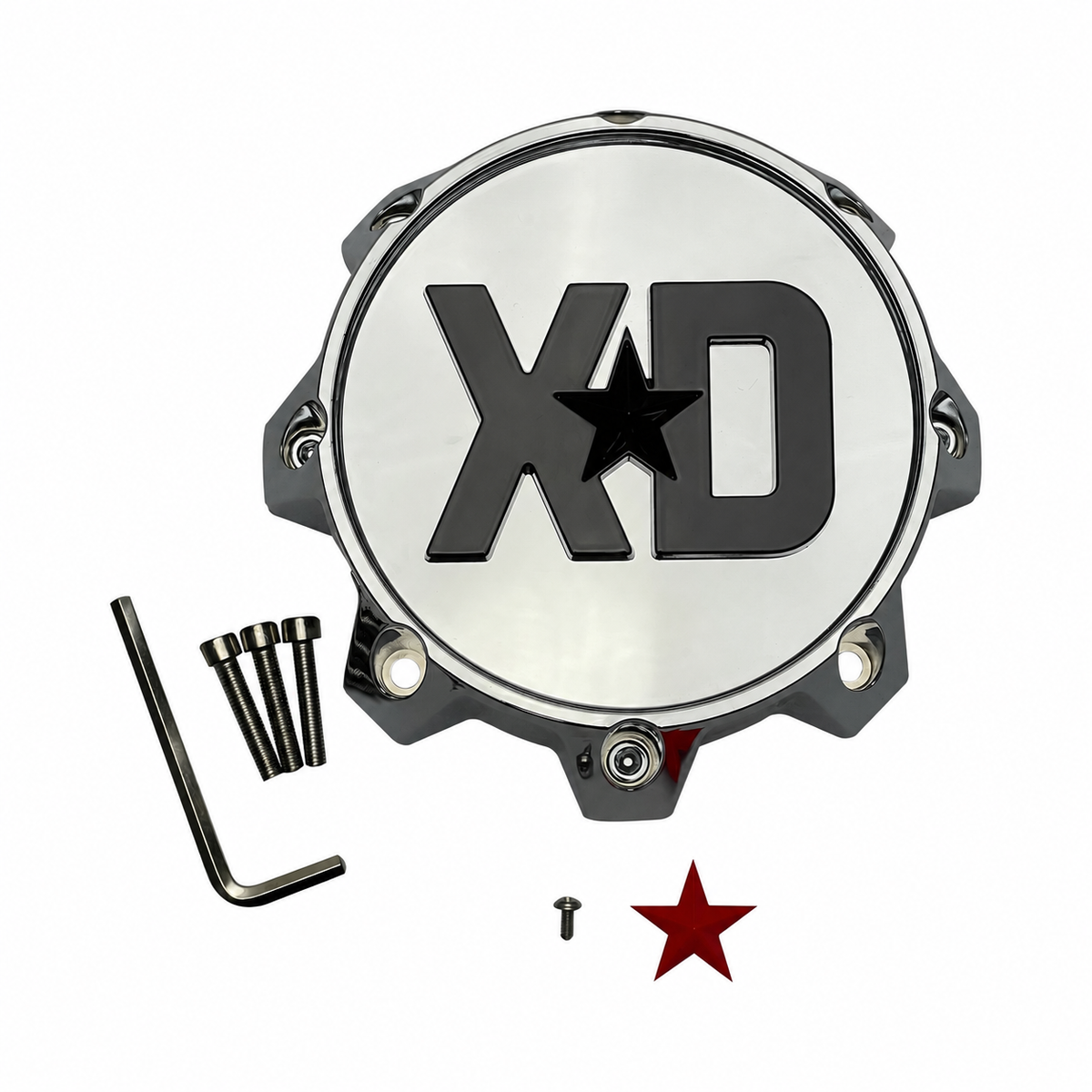 XD T167L1708C1-H63 chrome and gloss black wheel center cap with hardware