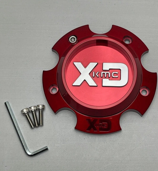 XD XD844L1455RD-H30 red and chrome bolt-on wheel center cap with screws and hex key