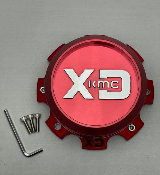 XD XD844L1708RD-H77 red and chrome bolt-on wheel center cap with screws and hex key