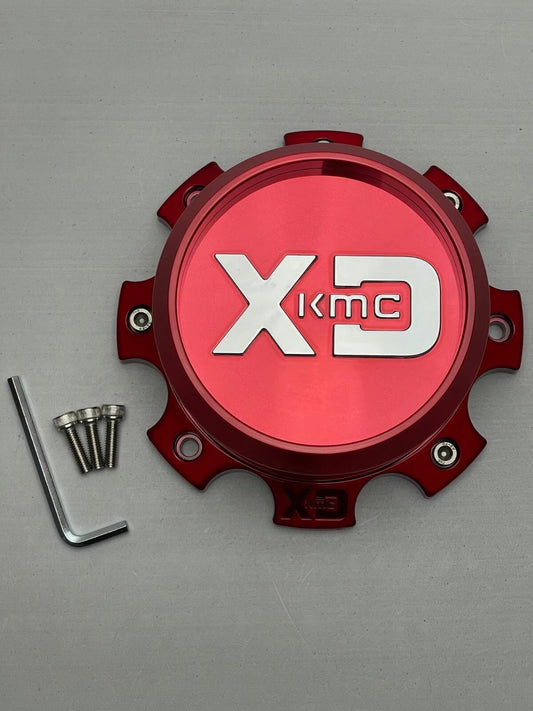 XD XD844L1708RD-H65 red and chrome bolt-on wheel center cap with screws and hex key
