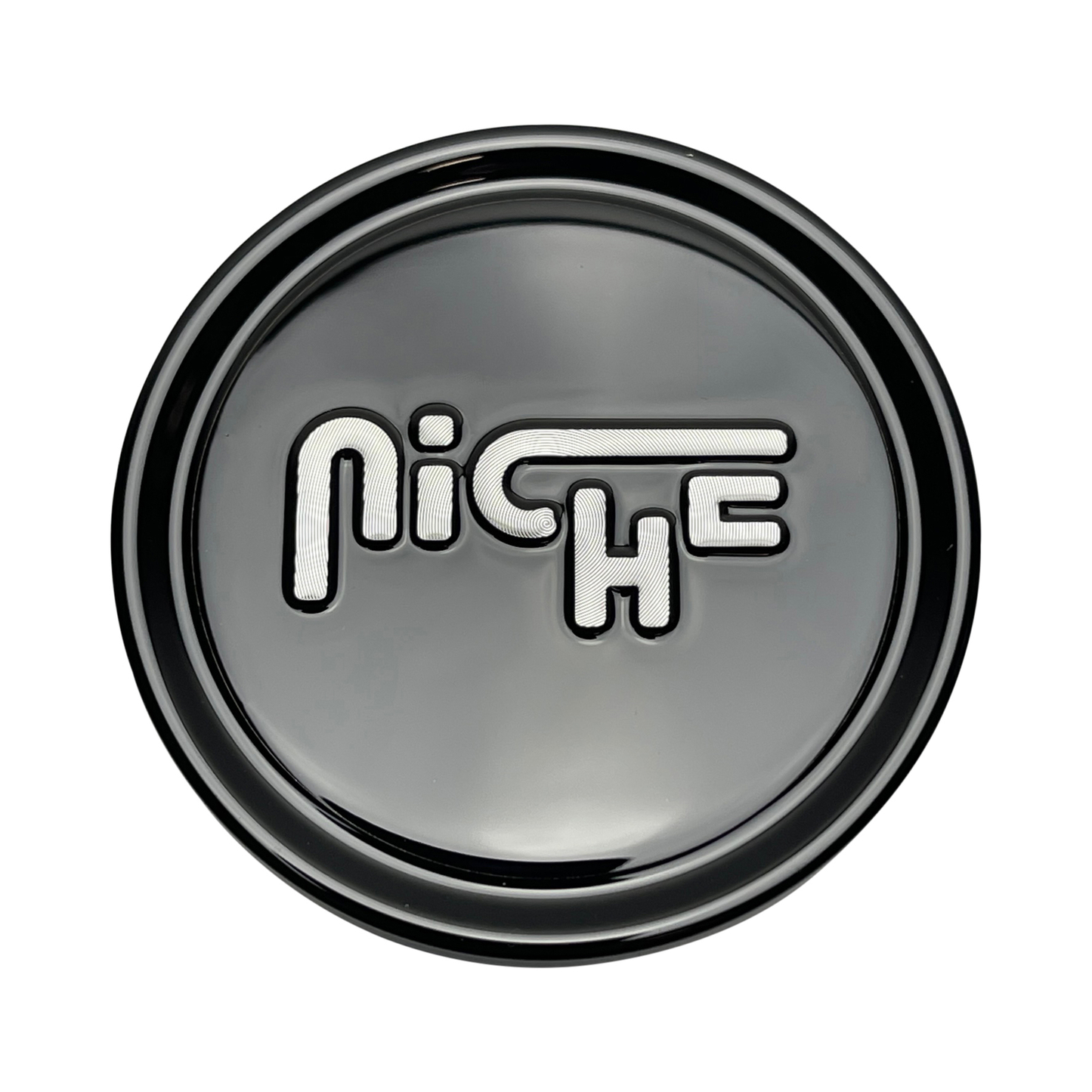 Niche 1004-75-05GBS Gloss Black Logo Wheel Center Cap — part 1004-75-05GBS, product photo 1 of 1