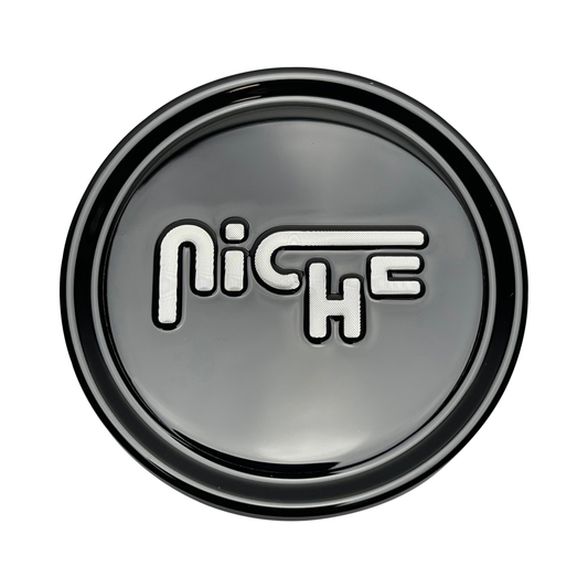 Niche 1004-75-05GBS Gloss Black Logo Wheel Center Cap — part 1004-75-05GBS, product photo 1 of 1