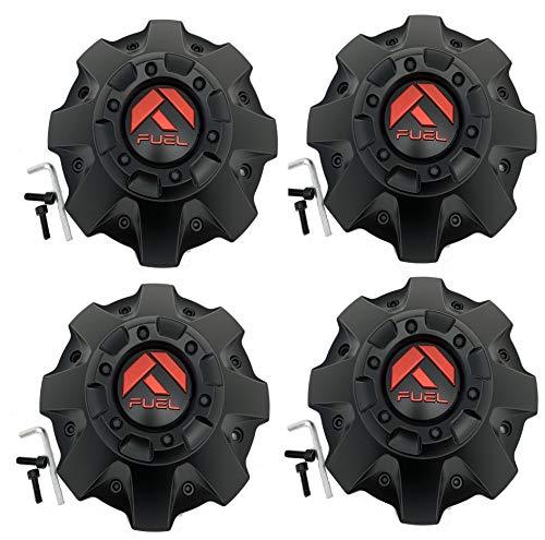 Fuel Matte Black with RED Emblem Wheel Center Cap Set of Four (4) 1001-63MBQ with Screws and Installation Tools replacement center cap logo / insert part 1001-63MBQ