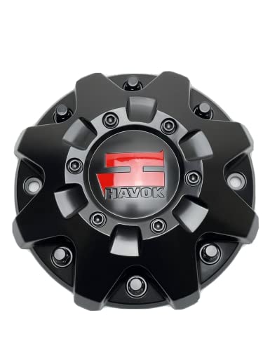 Havok Matte Black and Red Logo Wheel Center Cap CBH103-A2P SJ1402-03 - Wheel Center Caps