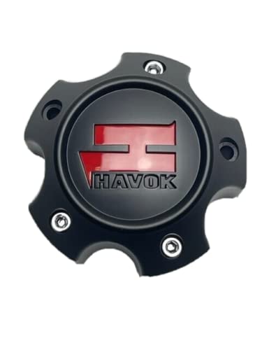 Havok Matte Black Red Logo Wheel Center Cap CBH05-2P - Wheel Center Caps