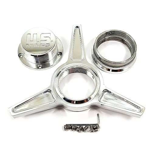 US Mags 1003-84-06H Chrome Center Cap 3 3/8 OD Bolt On Closed End 3 Wing Knock Off replacement wheel center cap part 1003-84-06H