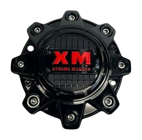 Xtreme Mudder Gloss Black and Red Logo Wheel Center Cap 8080 - wheelcentercaps