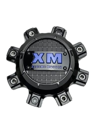 Xtreme Mudder Gloss Black Blue Logo Wheel Center Cap 0211-8X180 - Wheel Center Caps