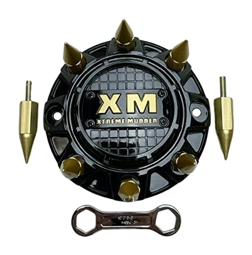 Xtreme Mudder Gloss Black Gold Spikes Wheel Center Cap A0101B - wheelcentercaps